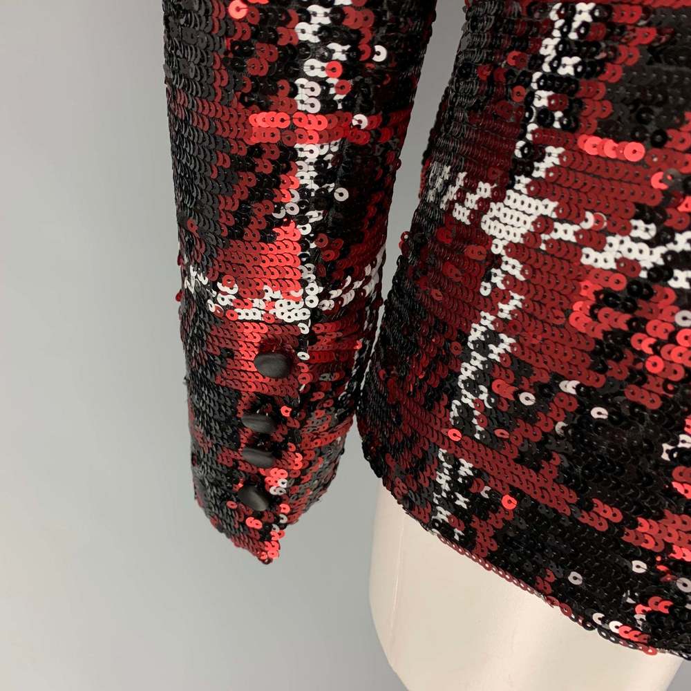 L'AGENCE Black Red Polyester Sequined Jacket - Picture 4 of 6